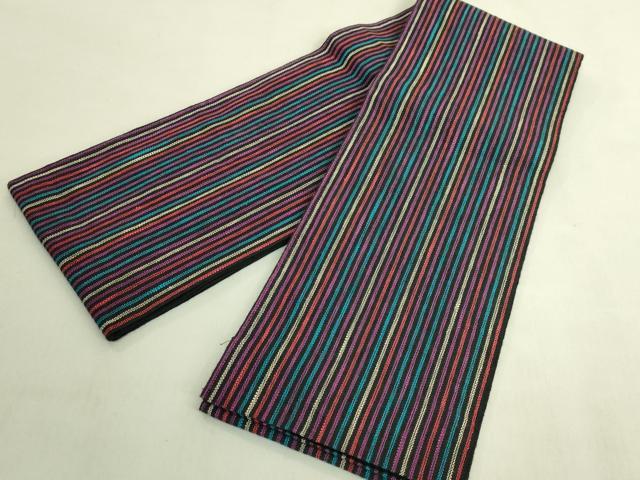 平和屋着物*極上 夏物 半幅帯 縞 黒地 麻 逸品 DZAB9588kh6