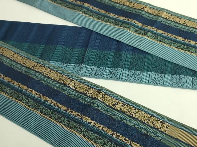 平和屋着物●極上 本場筑前博多織 両面 半幅帯 花間道 横段文 逸品 未使用 DZAB9612kh6