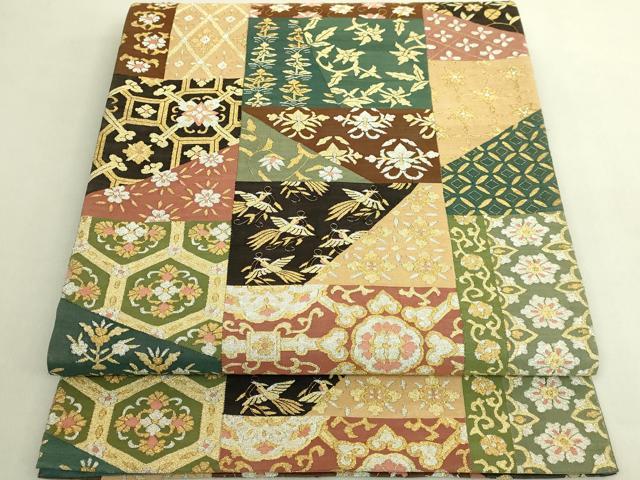 平和屋本店●最高級 明綴れ 全通柄袋帯 切嵌花鳥文 金銀糸 逸品 DZAB9640kh6