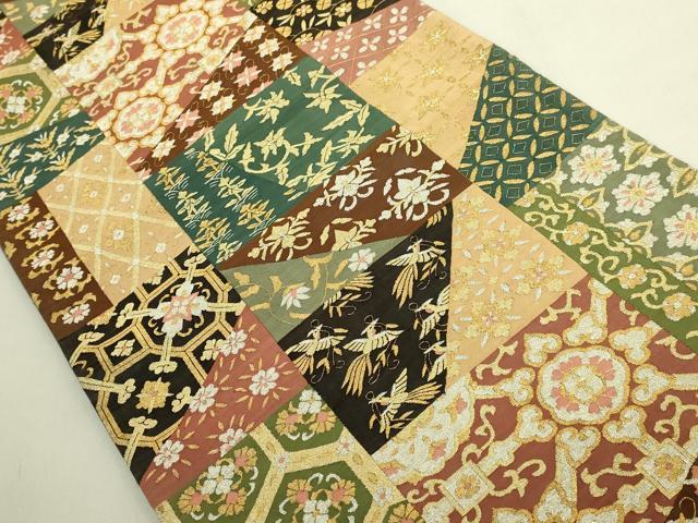 平和屋本店●最高級 明綴れ 全通柄袋帯 切嵌花鳥文 金銀糸 逸品 DZAB9640kh6