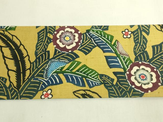 平和屋着物●極上 本場琉球紅型 九寸名古屋帯 紬地 芭蕉花文 逸品 DZAB9645kh6