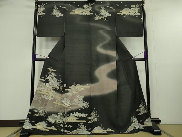 平和屋本店●極上 染織の名門 しょうざん 生紬 訪問着 エ霞人物風景 暈し染め 逸品 未使用 DZAB9651kh6