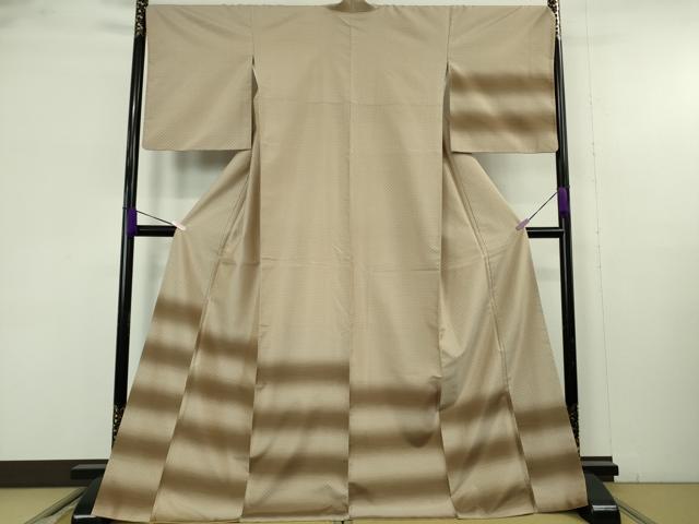平和屋着物●極上 花織 訪問着 お召地 横段文 空五倍子色地 ロング丈 逸品 DZAB9654kh6