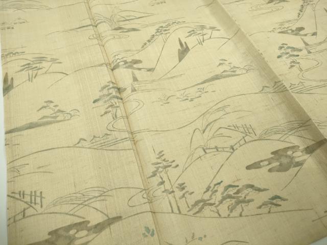 平和屋着物▽極上 結城紬 訪問着 単衣 手描き 風景文 枯色地 証紙付き 逸品 未使用 DZAB9658kh6