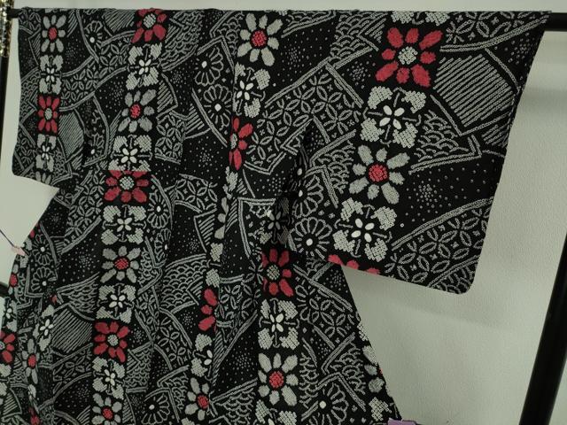 平和屋着物∴極上 夏物 浴衣 有松鳴海絞り 花間道 黒地 綿 逸品 DZAB9671kh6