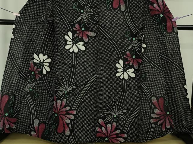 平和屋着物∴極上 夏物 浴衣 有松鳴海絞り 舞菊文 黒地 綿 逸品 DZAB9672kh6