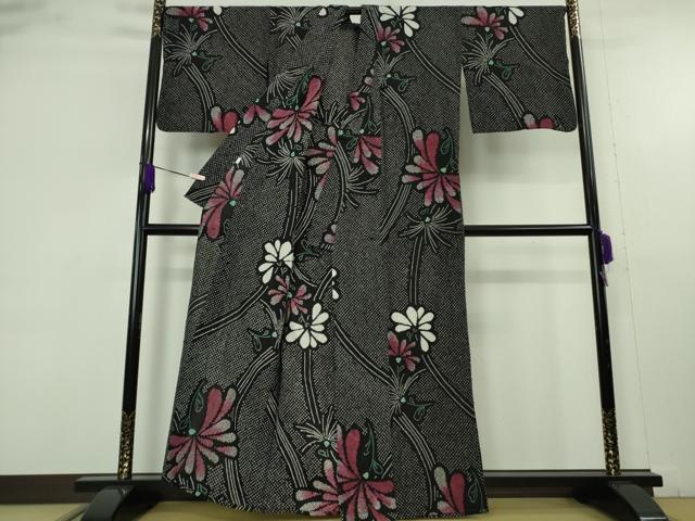 平和屋着物∴極上 夏物 浴衣 有松鳴海絞り 舞菊文 黒地 綿 逸品 DZAB9672kh6