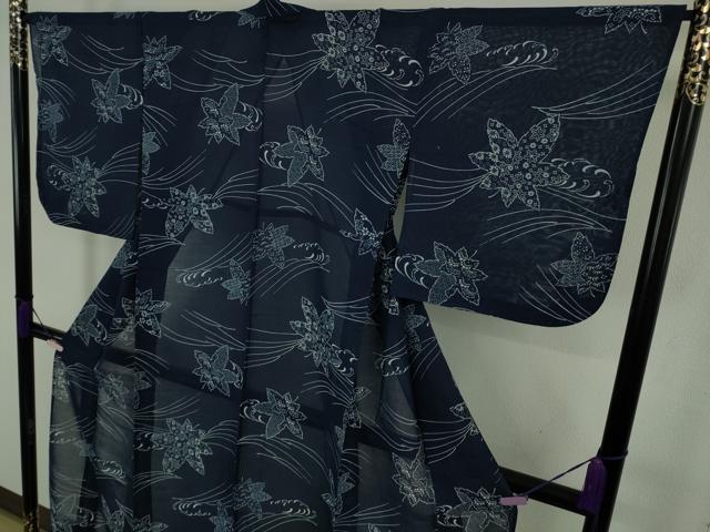 平和屋着物*極上 夏物 浴衣 型染 竜田川 紺青色地 綿 逸品 未使用 DZAB9676kh6