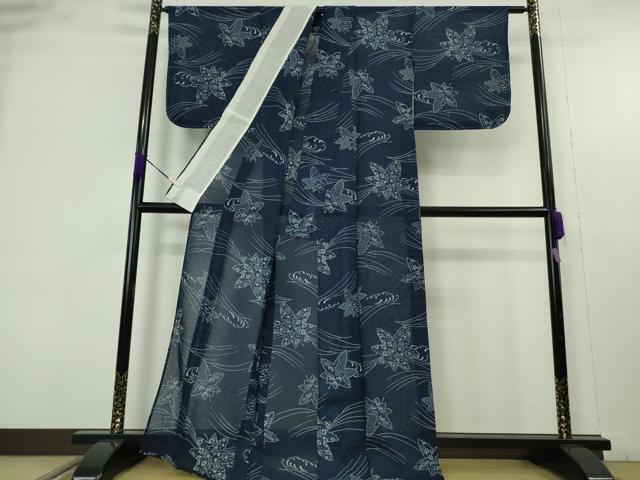 平和屋着物*極上 夏物 浴衣 型染 竜田川 紺青色地 綿 逸品 未使用 DZAB9676kh6