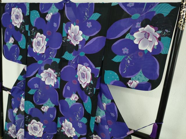 平和屋着物∴極上 夏物 ANNASUI 浴衣 紅梅織 舞花文 黒地 洗える着物 逸品 DZAB9689kh6