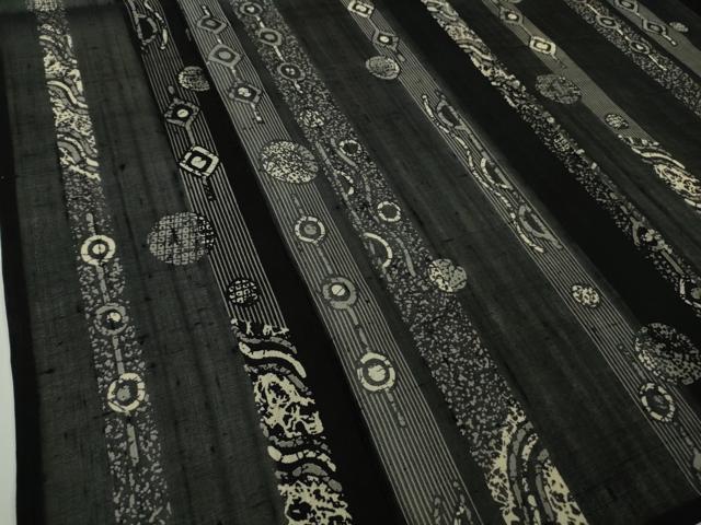 平和屋着物*極上 夏物 絹芭蕉 小紋 紗 吉祥間道 黒地 逸品 DZAB9702kh6
