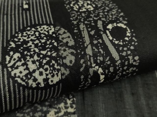 平和屋着物*極上 夏物 絹芭蕉 小紋 紗 吉祥間道 黒地 逸品 DZAB9702kh6