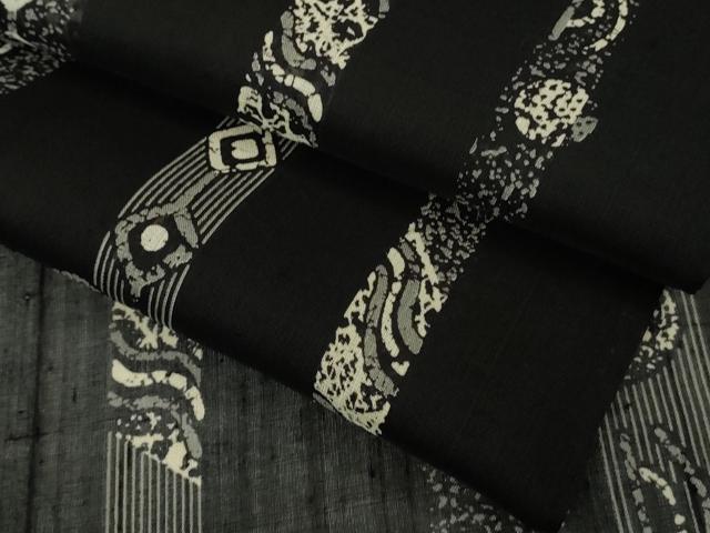 平和屋着物*極上 夏物 絹芭蕉 小紋 紗 吉祥間道 黒地 逸品 DZAB9702kh6