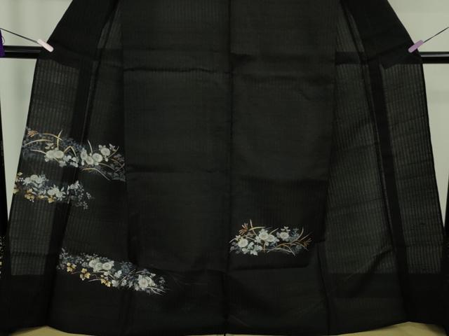平和屋着物*極上 夏物 訪問着 紗紬 枝菊 黒地 金彩 逸品 DZAB9704kh6