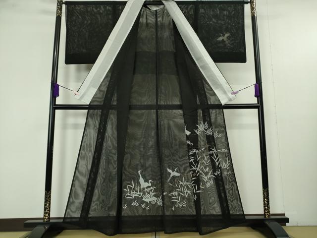 平和屋着物▽極上 訪問着 無双 紗袷 紗×紗 白鷺 黒地 金彩 逸品 DZAB9706kh6