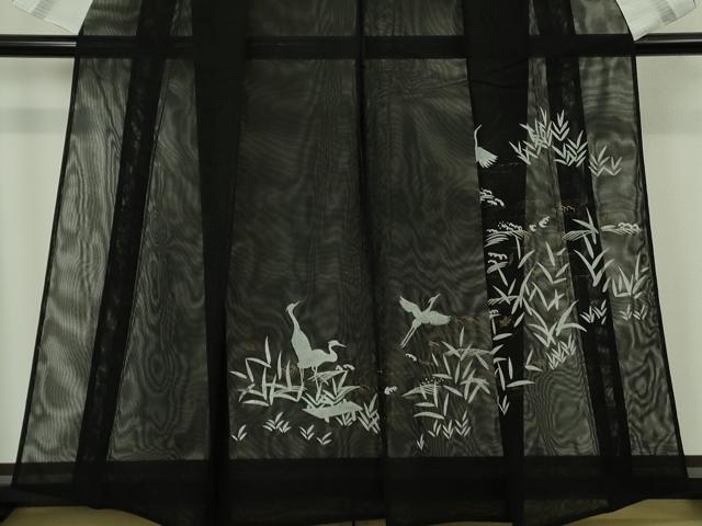 平和屋着物▽極上 訪問着 無双 紗袷 紗×紗 白鷺 黒地 金彩 逸品 DZAB9706kh6