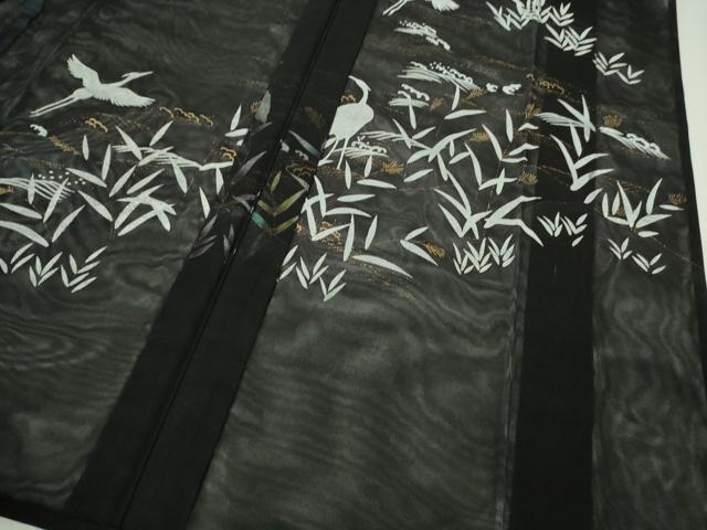 平和屋着物▽極上 訪問着 無双 紗袷 紗×紗 白鷺 黒地 金彩 逸品 DZAB9706kh6