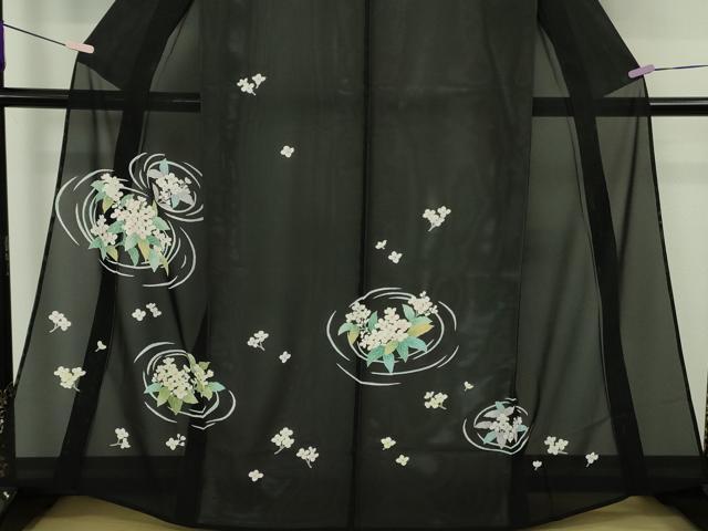 平和屋本店*極上 夏物 訪問着 絽 草花文 黒地 銀彩 逸品 DZAB9709kh6
