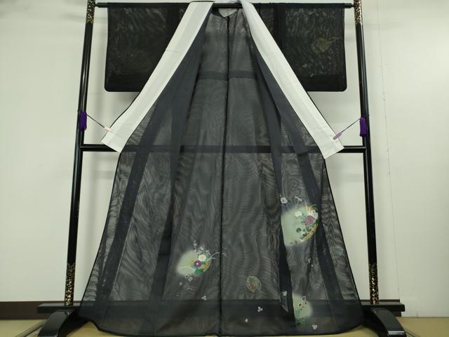 平和屋本店▽極上 訪問着 無双 紗袷 紗×紗 草花文 暈し染め 黒地 金彩 逸品 DZAB9711kh6