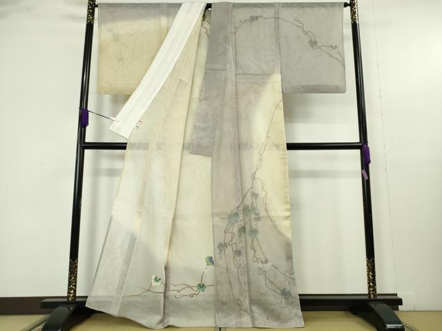 平和屋本店▽極上 訪問着 無双 紗袷 紗×紗 葡萄蔦の葉文 暈し染め 金彩 逸品 DZAB9713kh6