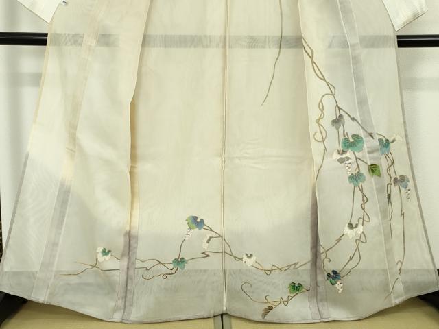 平和屋本店▽極上 訪問着 無双 紗袷 紗×紗 葡萄蔦の葉文 暈し染め 金彩 逸品 DZAB9713kh6