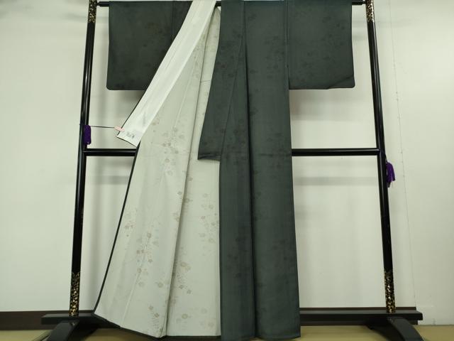 平和屋着物▽極上 洗える最高級着物 <英>はなぶさ謹製 小紋 無双 紗袷 紗×絽 秋草文 濃紺地 逸品 DZAB9715kh6