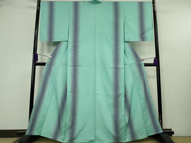 平和屋着物▽極上 お召 単衣 間道 暈し染め 青竹色地 逸品 未使用 DZAB9718kh6