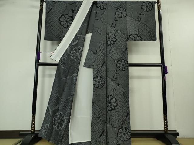 平和屋着物▽極上 お召 単衣 舞花文 逸品 DZAB9722kh6