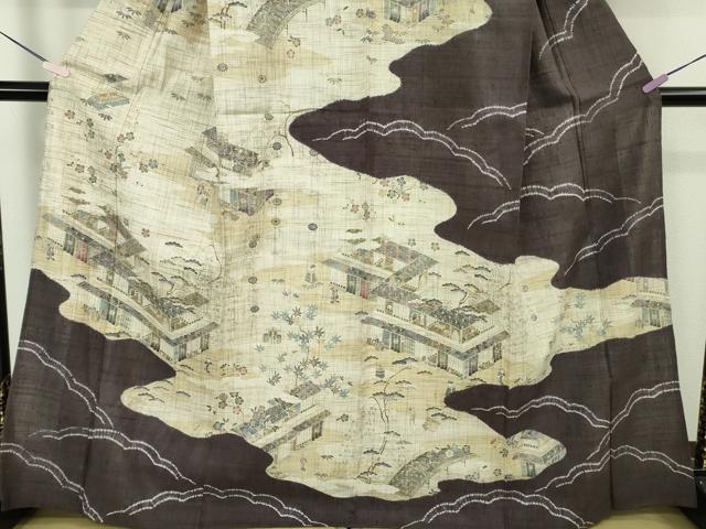 平和屋本店▽極上 染織の名門 しょうざん 生紬 訪問着 単衣 人物風景花文 逸品 未使用 DZAB9725kh6