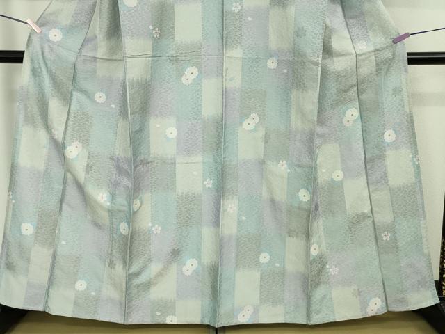 平和屋本店▽極上 創業200年・7代目永治屋清左衛門 小紋 単衣 お召地 市松菊楓桜文 銀糸 逸品 DZAB9731kh6