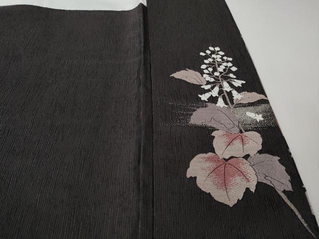 平和屋本店●極上 創業200年・7代目永治屋清左衛門 訪問着 お召地 枝葉花文 紫黒色地 銀糸 逸品 DZAB9732kh6