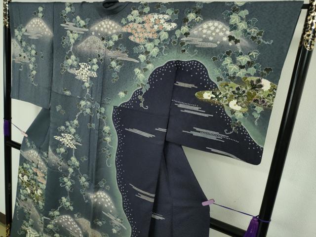 平和屋本店●極上 西陣 京の名門 じゅらく謹製 帝王紫 中国三大刺繍 相良刺繍 訪問着 蔦の葉 暈し染め 金通し地 逸品 DZAB9734kh6