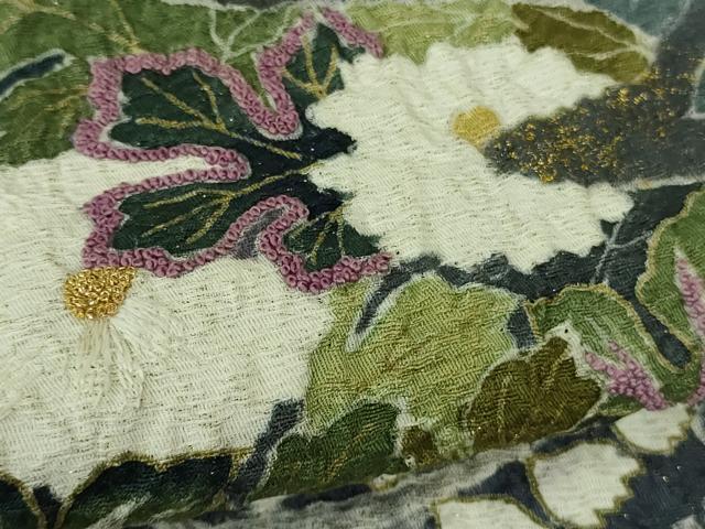 平和屋本店●極上 西陣 京の名門 じゅらく謹製 帝王紫 中国三大刺繍 相良刺繍 訪問着 蔦の葉 暈し染め 金通し地 逸品 DZAB9734kh6