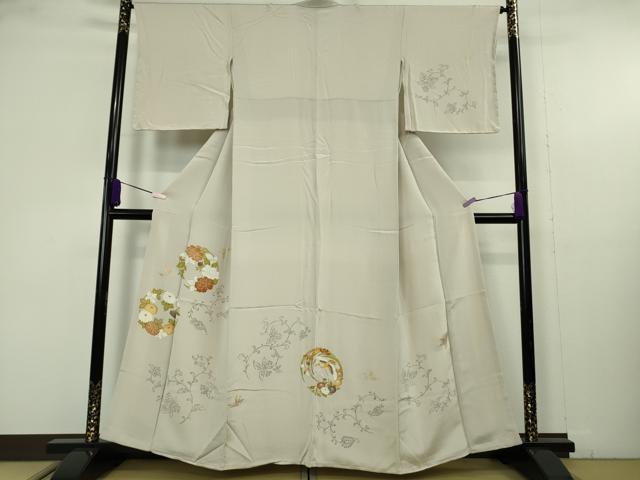 平和屋本店●極上 銀座 志ま亀 訪問着 飛鶴花丸文 砂色地 縮緬 金彩 逸品 未使用 DZAB9743kh6