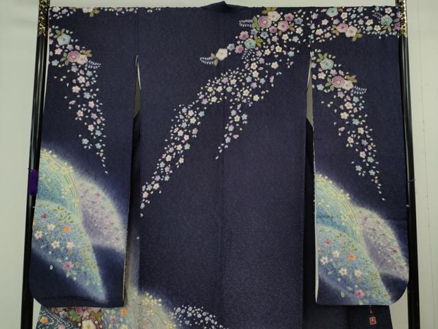 平和屋本店●極上 振袖・長襦袢(無双仕立て・半衿刺繍)セット 小寺義一作 辻が花 暈し染め 金通し地 逸品 DZAB9750kh6