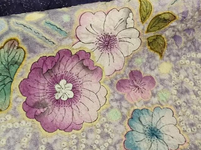平和屋本店●極上 振袖・長襦袢(無双仕立て・半衿刺繍)セット 小寺義一作 辻が花 暈し染め 金通し地 逸品 DZAB9750kh6