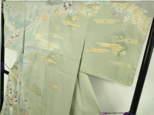 平和屋本店●極上 創業460年・千總 訪問着 駒刺繍 吉祥花文 裏葉柳色地 暈し染め 金彩 大丸扱い 逸品 未使用 DZAB9752kh6