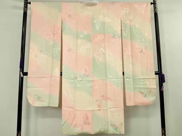 平和屋本店●極上 振袖・長襦袢(袷)セット 絞り 舞蝶松文 暈し染め 金彩 逸品 DZAB9756kh6