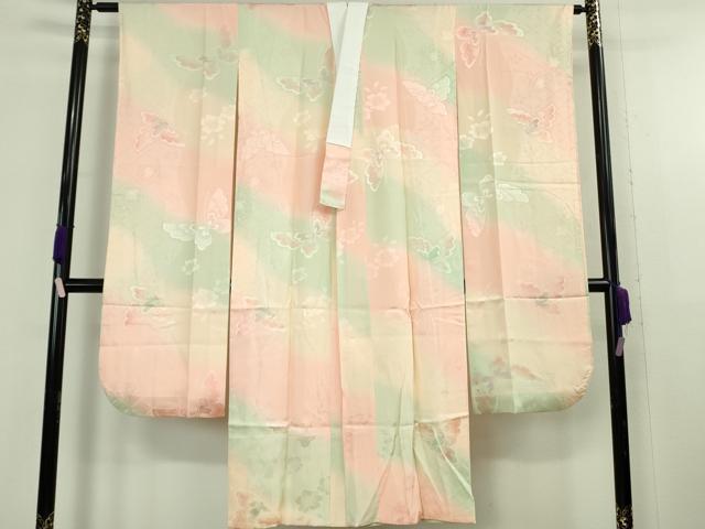 平和屋本店●極上 振袖・長襦袢(袷)セット 絞り 舞蝶松文 暈し染め 金彩 逸品 DZAB9756kh6
