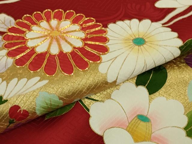 平和屋着物●極上 振袖 駒刺繍 吉祥花丸文 金彩 逸品 DZAB9757kh6