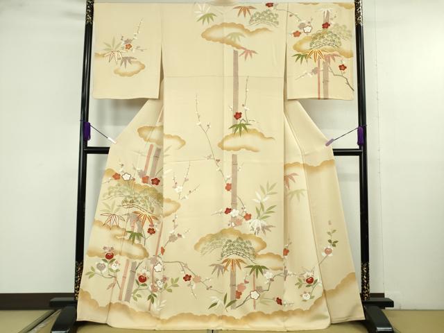 平和屋本店●極上 訪問着 作家物 駒刺繍 松竹梅 橘文 砥粉色地 金彩 逸品 DZAB9759kh6