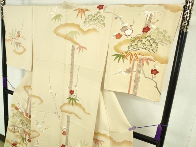 平和屋本店●極上 訪問着 作家物 駒刺繍 松竹梅 橘文 砥粉色地 金彩 逸品 DZAB9759kh6