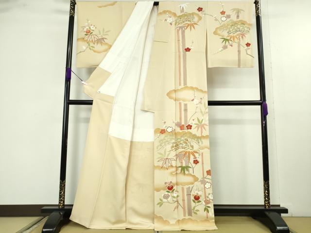 平和屋本店●極上 訪問着 作家物 駒刺繍 松竹梅 橘文 砥粉色地 金彩 逸品 DZAB9759kh6