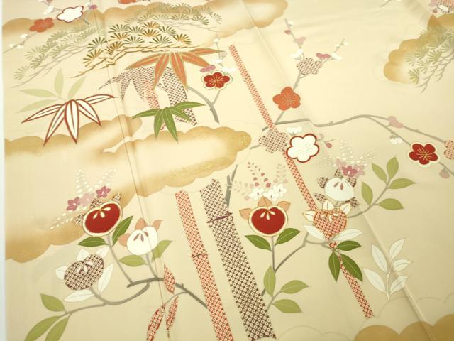 平和屋本店●極上 訪問着 作家物 駒刺繍 松竹梅 橘文 砥粉色地 金彩 逸品 DZAB9759kh6