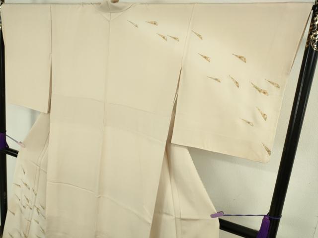 平和屋本店●極上 訪問着 刺繍 舞扇 香色地 暈し染め 金糸 鬼しぼ縮緬 逸品 DZAB9760kh6