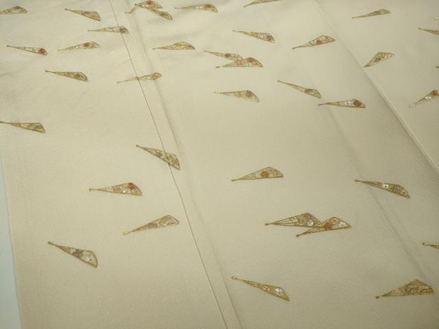 平和屋本店●極上 訪問着 刺繍 舞扇 香色地 暈し染め 金糸 鬼しぼ縮緬 逸品 DZAB9760kh6