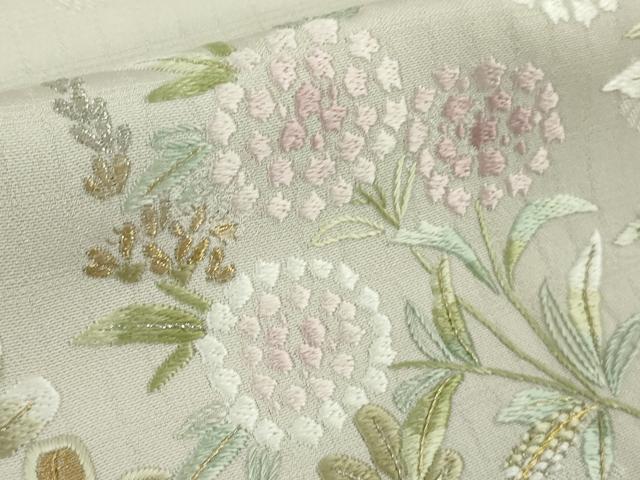 平和屋本店●極上 訪問着 総刺繍 作家物 夢小袖 笹竹 枝花文 灰梅色地 金糸 逸品 DZAB9762kh6