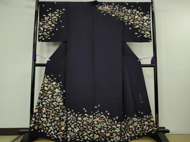 平和屋本店●極上 訪問着 駒刺繍 総刺繍 作家物 宝尽くし 飛鶴鳳凰文 金糸 逸品 DZAB9765kh6