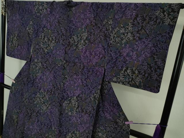 平和屋本店●極上 前田仁仙 仁仙更紗 小紋 仁仙花布 鬼しぼ縮緬 反端付き 逸品 DZAB9768kh6