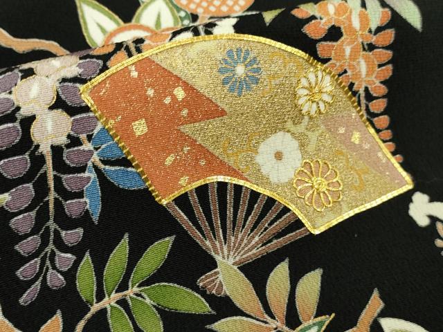 平和屋本店●極上 訪問着 駒刺繍 貝桶 冊子 吉祥花文 黒地 金彩 鬼しぼ縮緬 ロング丈 逸品 DZAB9771kh6